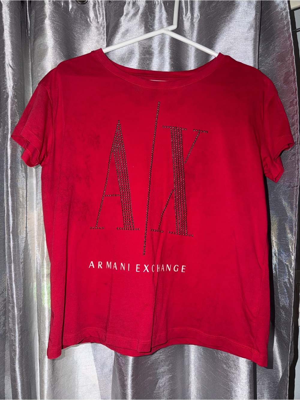Armani Exchange A|X Red Rhinestone Logo Tee M